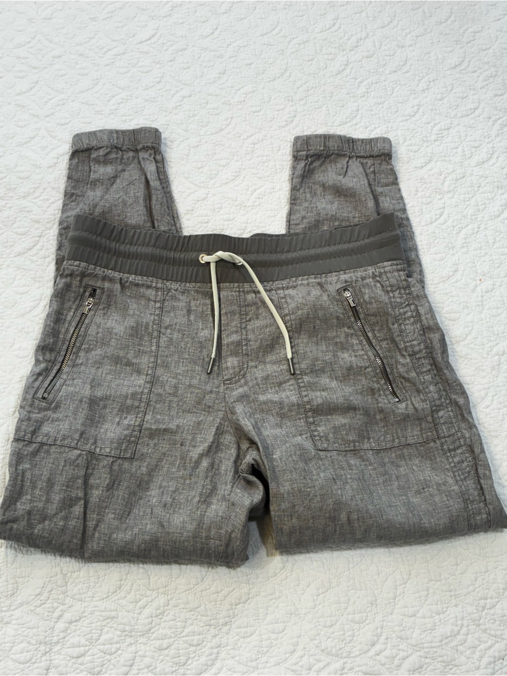 Athleta Cabo Linen Jogger Pants Sz 10 Grey Heather Lightweight Coastal Athleti
